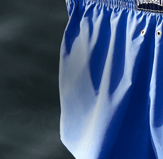 Hanging blue swim trunks